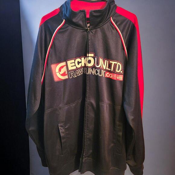 Vintage Ecko Unltd Track Jacket Raw&Uncut Black/Red XL Y2K Big Rhino Streetwear - Picture 1 of 6